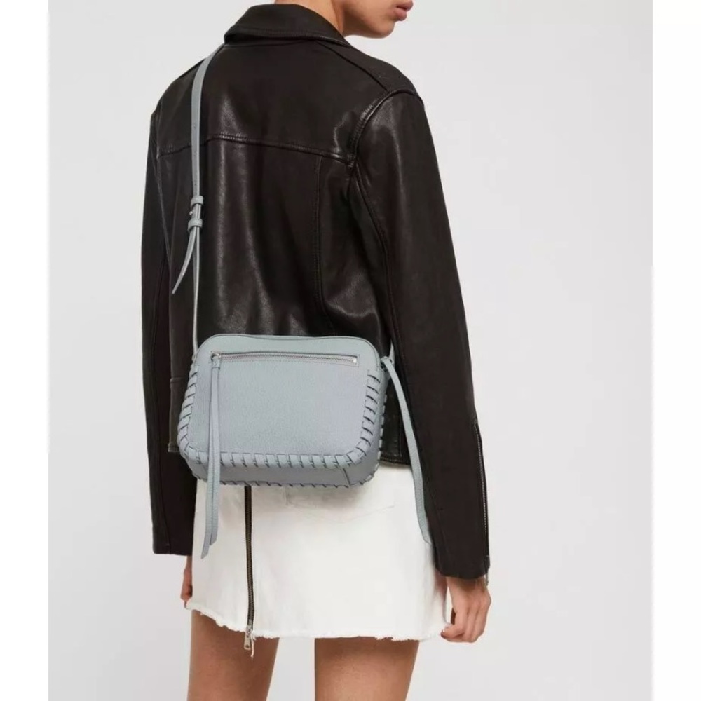 ALLSAINTS Kepi Braided Leather Blue Crossbody Bag